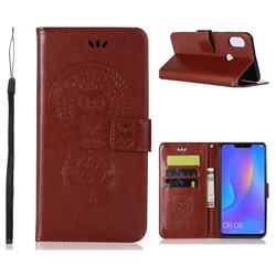 Intricate Embossing Owl Campanula Leather Wallet Case for Huawei Honor 8C - Brown