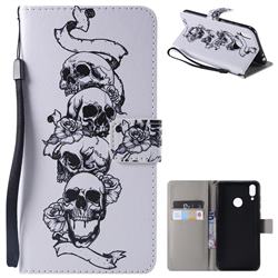 Skull Head PU Leather Wallet Case for Huawei Honor 8C