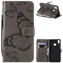 Embossing 3D Butterfly Leather Wallet Case for Huawei Honor 8C - Gray