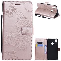 Embossing 3D Butterfly Leather Wallet Case for Huawei Honor 8C - Rose Gold