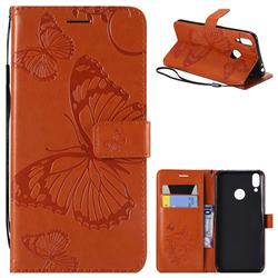 Embossing 3D Butterfly Leather Wallet Case for Huawei Honor 8C - Orange