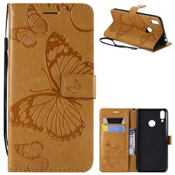 Embossing 3D Butterfly Leather Wallet Case for Huawei Honor 8C - Yellow