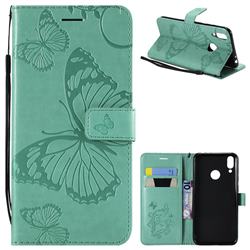 Embossing 3D Butterfly Leather Wallet Case for Huawei Honor 8C - Green