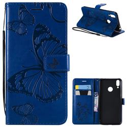 Embossing 3D Butterfly Leather Wallet Case for Huawei Honor 8C - Blue