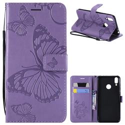 Embossing 3D Butterfly Leather Wallet Case for Huawei Honor 8C - Purple