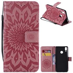 Embossing Sunflower Leather Wallet Case for Huawei Honor 8C - Pink
