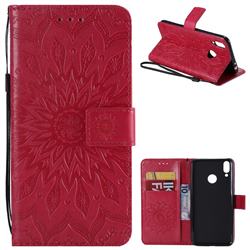 Embossing Sunflower Leather Wallet Case for Huawei Honor 8C - Red