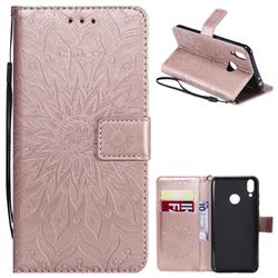 Embossing Sunflower Leather Wallet Case for Huawei Honor 8C - Rose Gold