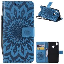Embossing Sunflower Leather Wallet Case for Huawei Honor 8C - Blue