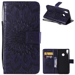 Embossing Sunflower Leather Wallet Case for Huawei Honor 8C - Purple