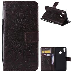 Embossing Sunflower Leather Wallet Case for Huawei Honor 8C - Brown