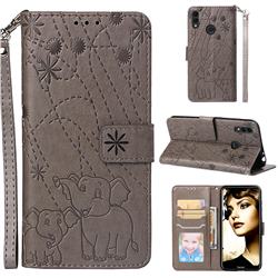Embossing Fireworks Elephant Leather Wallet Case for Huawei Honor 8C - Gray