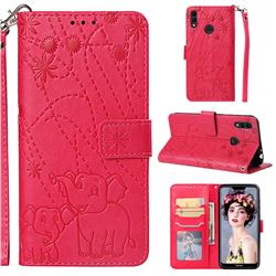 Embossing Fireworks Elephant Leather Wallet Case for Huawei Honor 8C - Red