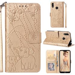 Embossing Fireworks Elephant Leather Wallet Case for Huawei Honor 8C - Golden