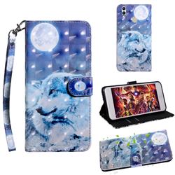 Moon Wolf 3D Painted Leather Wallet Case for Huawei Honor 8C