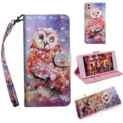 Colored Owl 3D Painted Leather Wallet Case for Huawei Honor 8C