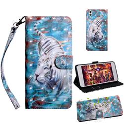 White Tiger 3D Painted Leather Wallet Case for Huawei Honor 8C
