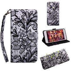 Black Lace Rose 3D Painted Leather Wallet Case for Huawei Honor 8C