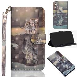 Tiger and Cat 3D Painted Leather Wallet Case for Huawei Honor 8C