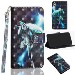 Snow Wolf 3D Painted Leather Wallet Case for Huawei Honor 8C