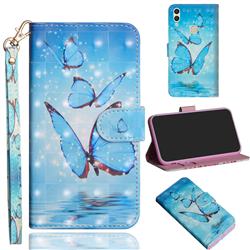 Blue Sea Butterflies 3D Painted Leather Wallet Case for Huawei Honor 8C