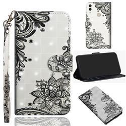 Black Lace Flower 3D Painted Leather Wallet Case for Huawei Honor 8C