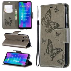 Embossing Double Butterfly Leather Wallet Case for Huawei Honor 8C - Gray