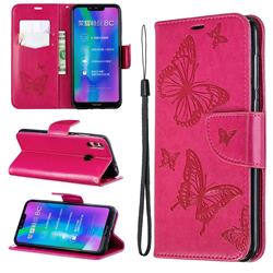 Embossing Double Butterfly Leather Wallet Case for Huawei Honor 8C - Red