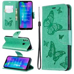 Embossing Double Butterfly Leather Wallet Case for Huawei Honor 8C - Green