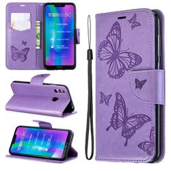 Embossing Double Butterfly Leather Wallet Case for Huawei Honor 8C - Purple