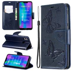 Embossing Double Butterfly Leather Wallet Case for Huawei Honor 8C - Dark Blue