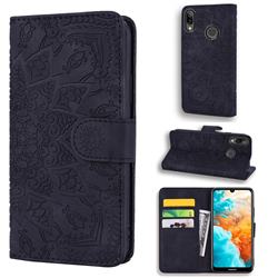 Retro Embossing Mandala Flower Leather Wallet Case for Huawei Honor 8C - Black