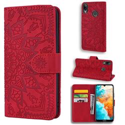 Retro Embossing Mandala Flower Leather Wallet Case for Huawei Honor 8C - Red