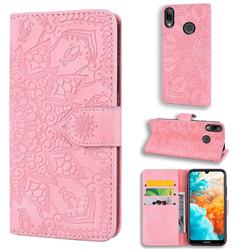 Retro Embossing Mandala Flower Leather Wallet Case for Huawei Honor 8C - Pink