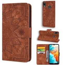 Retro Embossing Mandala Flower Leather Wallet Case for Huawei Honor 8C - Brown