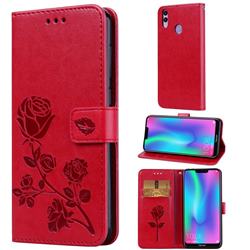 Embossing Rose Flower Leather Wallet Case for Huawei Honor 8C - Red