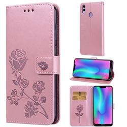Embossing Rose Flower Leather Wallet Case for Huawei Honor 8C - Rose Gold