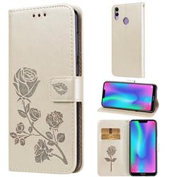 Embossing Rose Flower Leather Wallet Case for Huawei Honor 8C - Golden