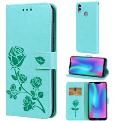Embossing Rose Flower Leather Wallet Case for Huawei Honor 8C - Green