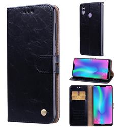 Luxury Retro Oil Wax PU Leather Wallet Phone Case for Huawei Honor 8C - Deep Black