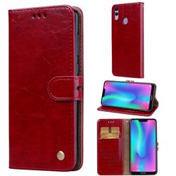 Luxury Retro Oil Wax PU Leather Wallet Phone Case for Huawei Honor 8C - Brown Red