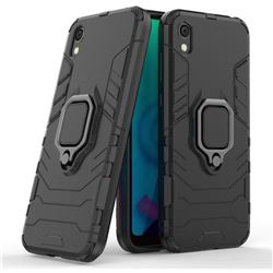 Black Panther Armor Metal Ring Grip Shockproof Dual Layer Rugged Hard Cover for Huawei Honor 8S(2019) - Black