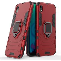 Black Panther Armor Metal Ring Grip Shockproof Dual Layer Rugged Hard Cover for Huawei Honor 8S(2019) - Red