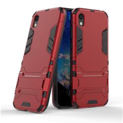 Armor Premium Tactical Grip Kickstand Shockproof Dual Layer Rugged Hard Cover for Huawei Honor 8S(2019) - Wine Red