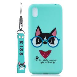 Green Glasses Dog Soft Kiss Candy Hand Strap Silicone Case for Huawei Honor 8S(2019)