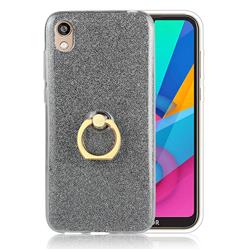 Luxury Soft TPU Glitter Back Ring Cover with 360 Rotate Finger Holder Buckle for Huawei Honor 8S(2019) - Black
