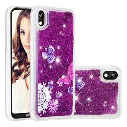 Purple Flower Butterfly Dynamic Liquid Glitter Quicksand Soft TPU Case for Huawei Honor 8S(2019)