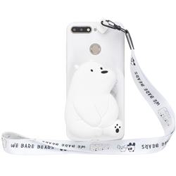 White Polar Bear Neck Lanyard Zipper Wallet Silicone Case for Huawei Honor 8S(2019)