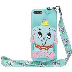 Blue Elephant Neck Lanyard Zipper Wallet Silicone Case for Huawei Honor 8S(2019)