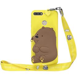 Yellow Bear Neck Lanyard Zipper Wallet Silicone Case for Huawei Honor 8S(2019)